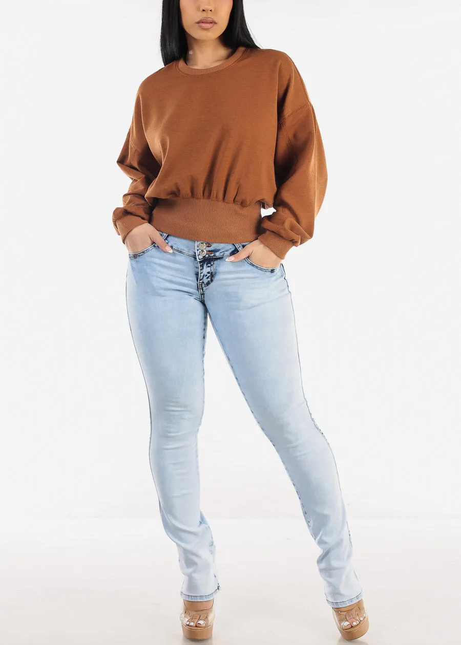 Long Sleeve Crewneck Fleece Sweatshirt Camel sold by Moda product image thumbnail 2