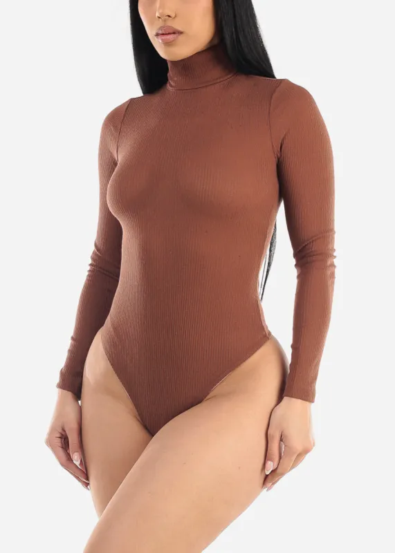 Turtleneck Long Sleeve Sweater Bodysuit Brown sold by Moda