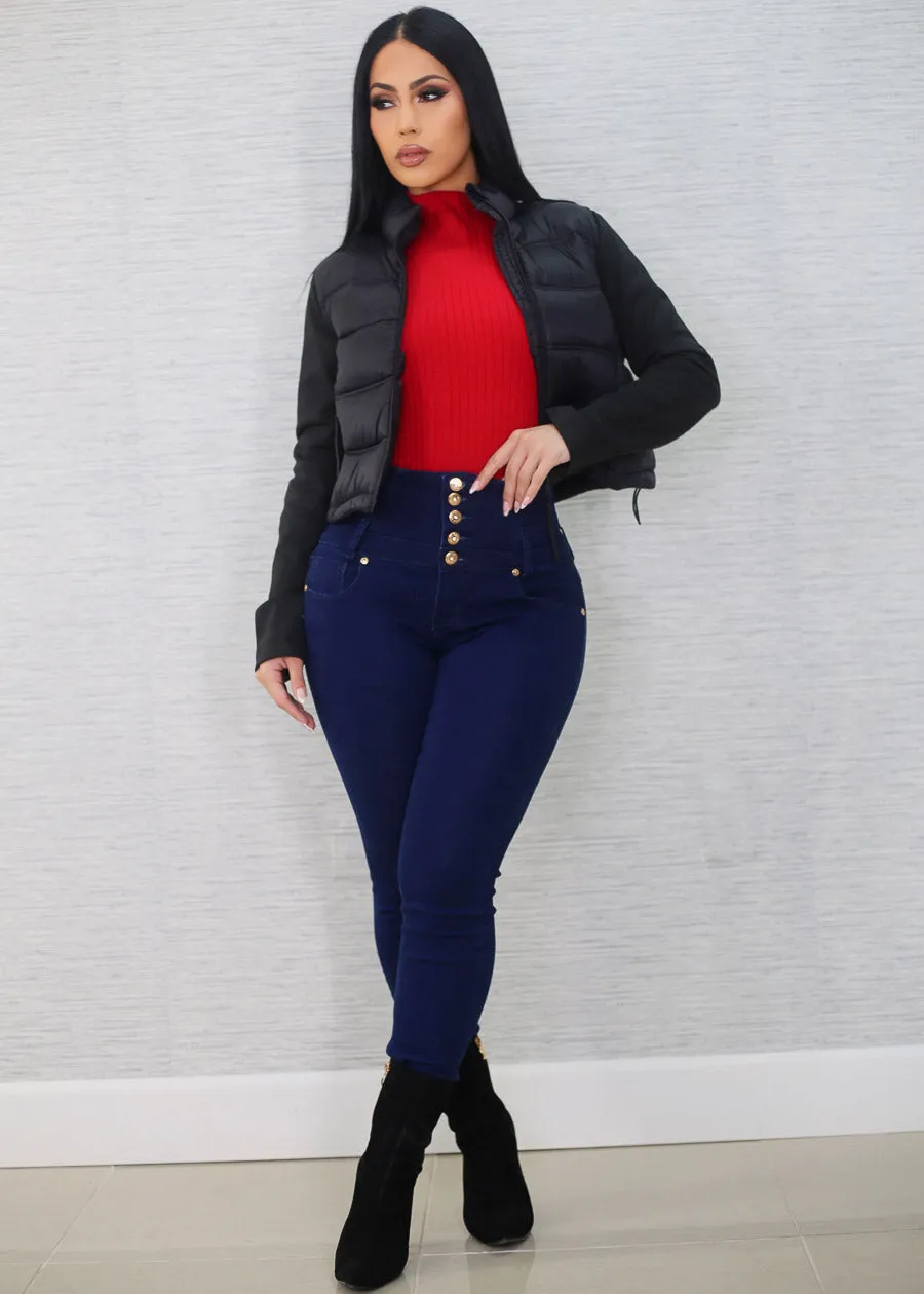 Black Long Sleeve Zip Up Cropped Puffer Jacket sold by Moda product image thumbnail 2