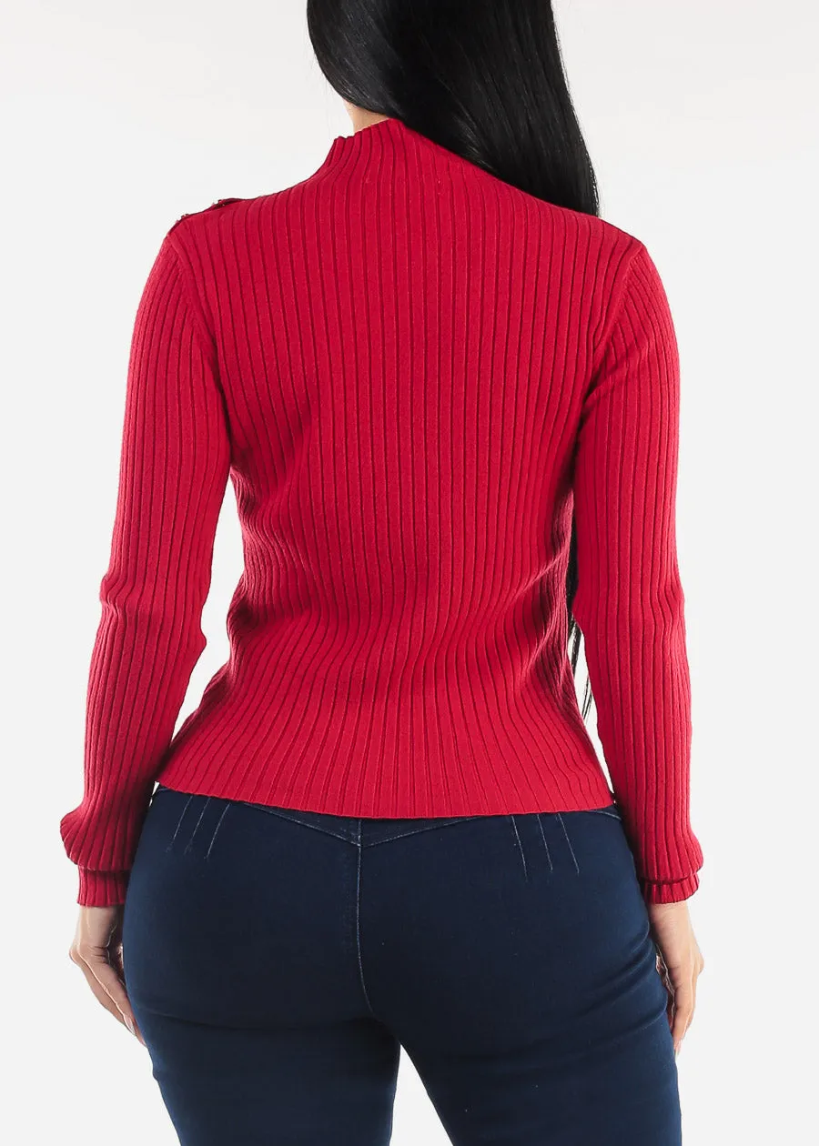 Long Sleeve Knitted Sweater Red w Button Detail sold by Moda product image thumbnail 4