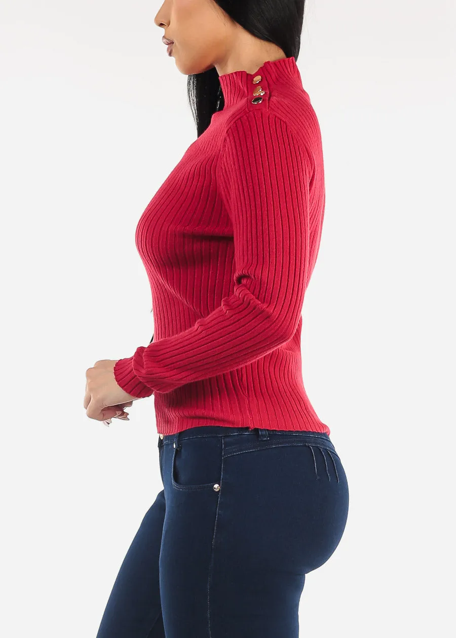 Long Sleeve Knitted Sweater Red w Button Detail sold by Moda product image thumbnail 3