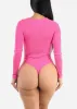 Round Neck Long Sleeve Thong Bodysuit Hot Pink sold by Moda