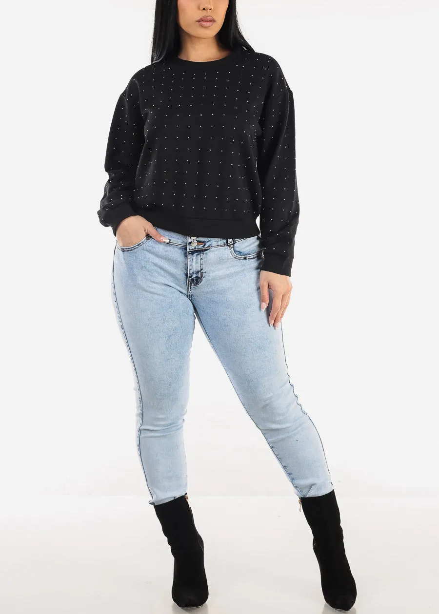 Black Long Sleeve Crewneck Rhinestone Sweatshirt sold by Moda product image thumbnail 2