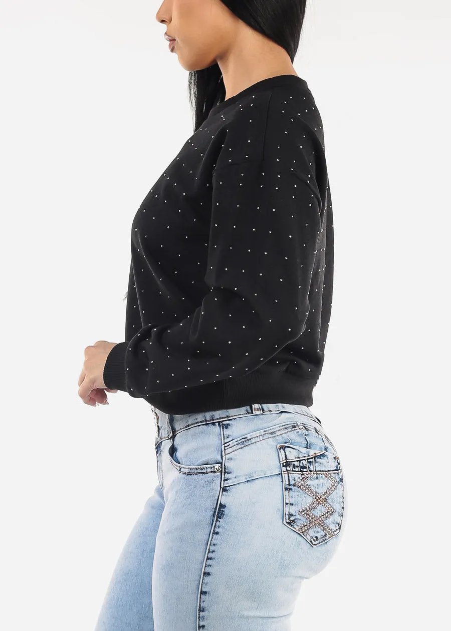 Black Long Sleeve Crewneck Rhinestone Sweatshirt sold by Moda product image thumbnail 3