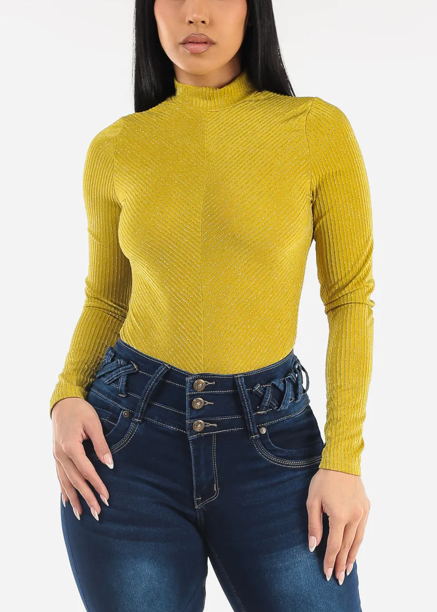 Mock Neck Glittery Thong Bodysuit Lime sold by Moda product image thumbnail 5