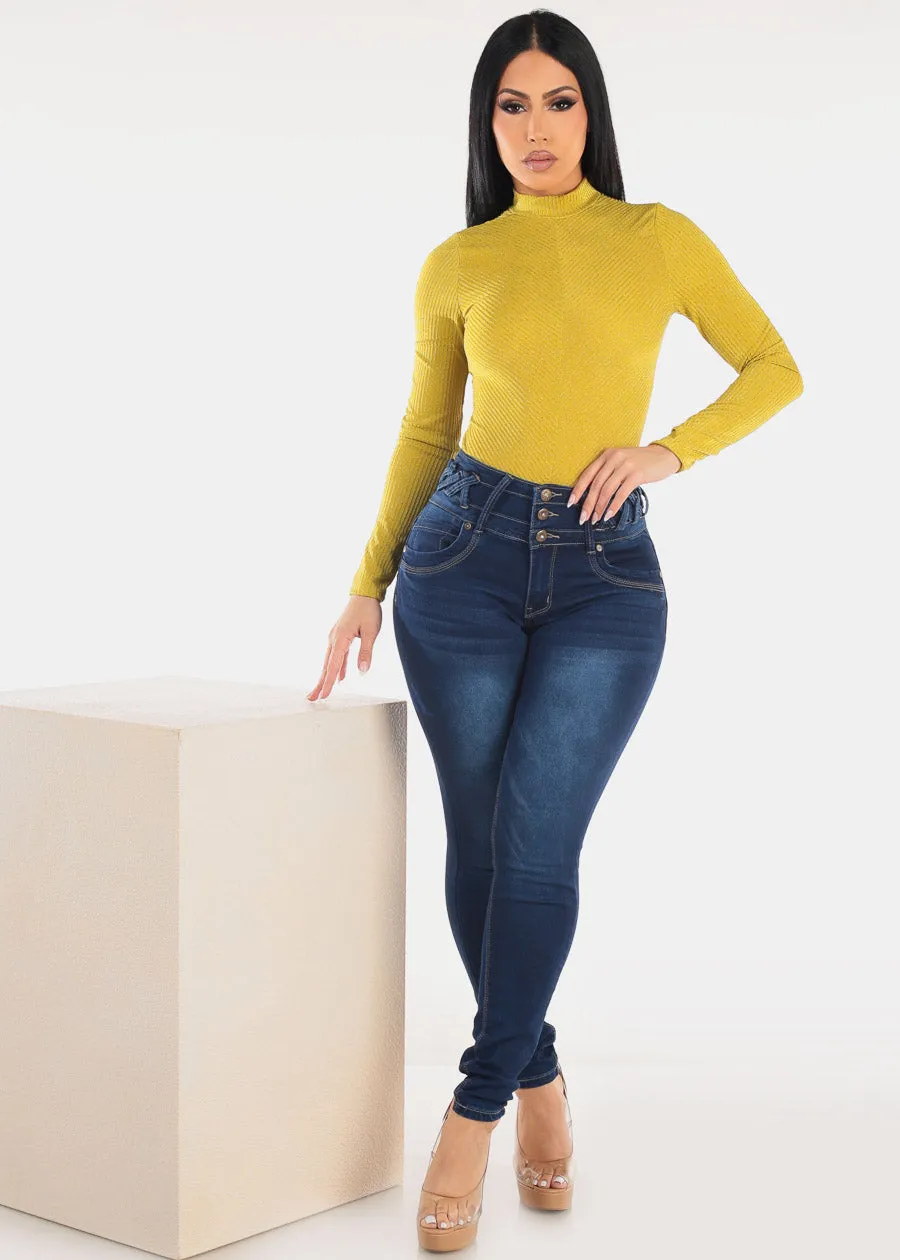 Mock Neck Glittery Thong Bodysuit Lime sold by Moda product image thumbnail 2