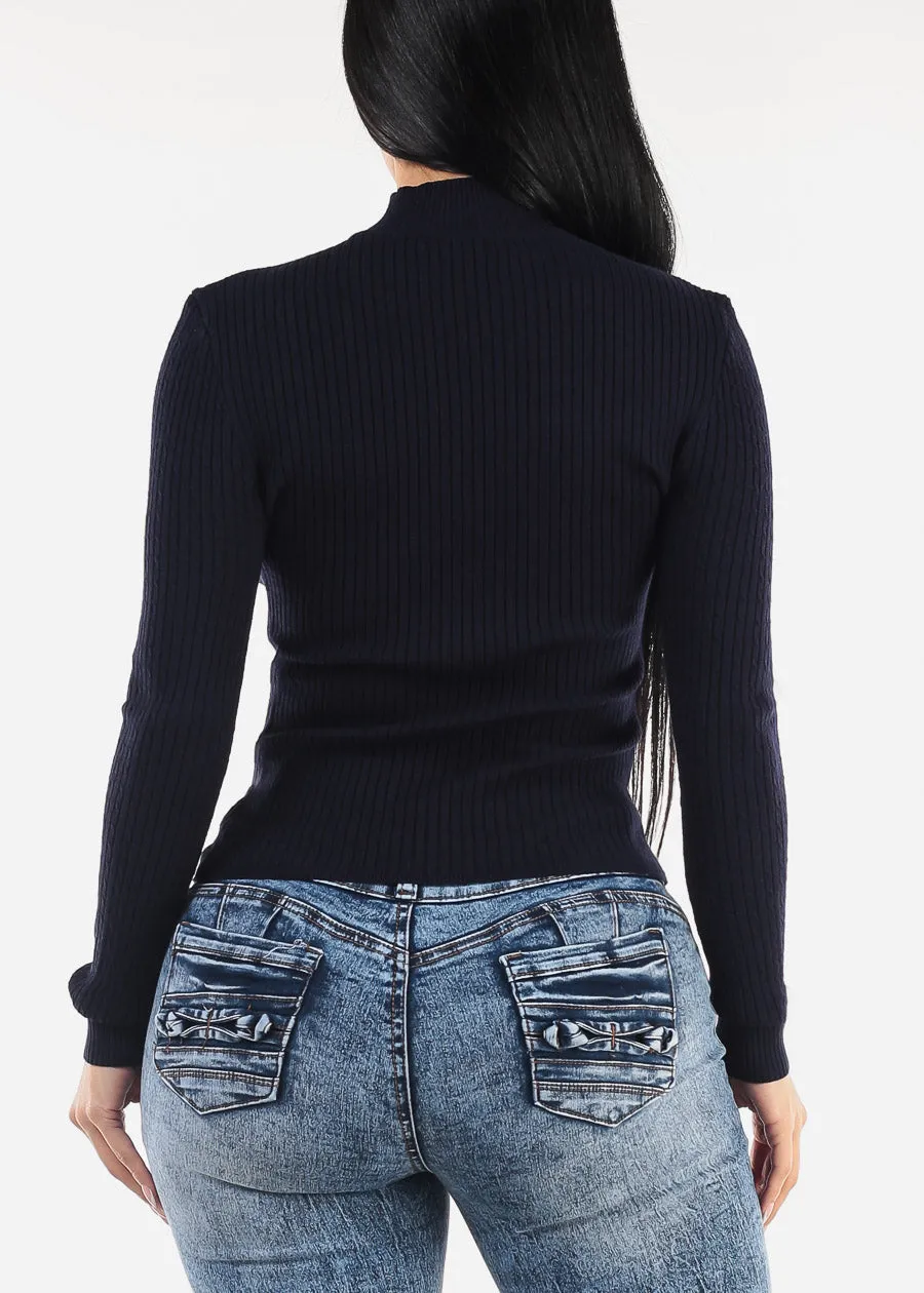 Long Sleeve Mock Neck Ribbed Sweater Navy sold by Moda product image thumbnail 4