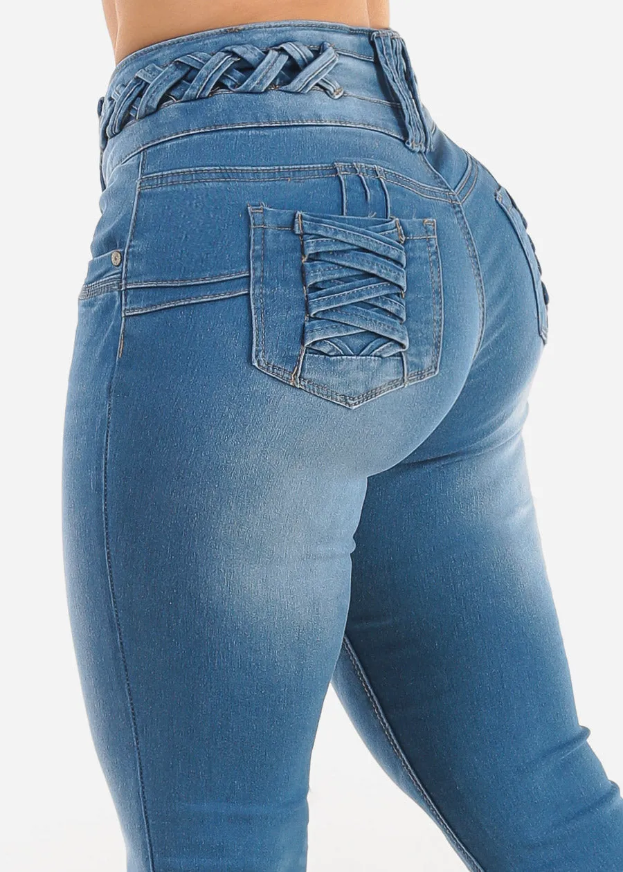 MX JEANS Butt Lift Light Bootcut Jeans w Lace Up Design sold by Moda product image thumbnail 5