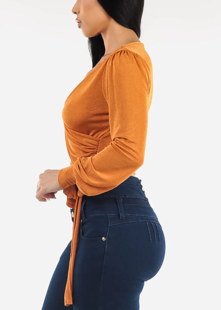 Long Sleeve Surplice Tie Front Blouse Orange sold by Moda product image thumbnail 4