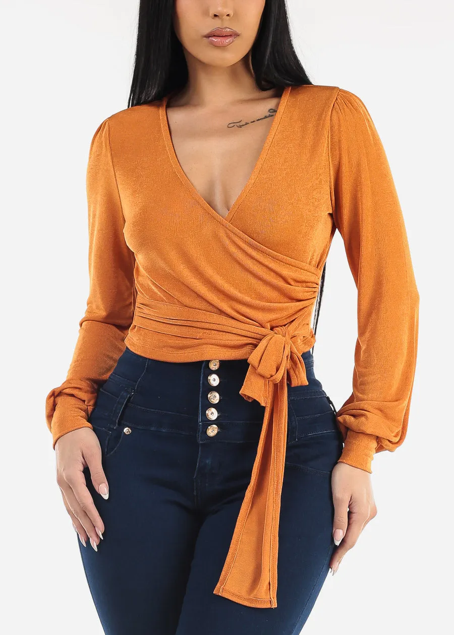 Long Sleeve Surplice Tie Front Blouse Orange sold by Moda product image thumbnail 3