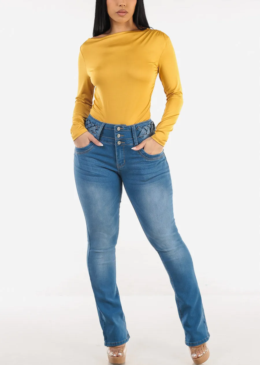 Ruched Long Sleeve Boat Neckline Top Mustard sold by Moda product image thumbnail 2