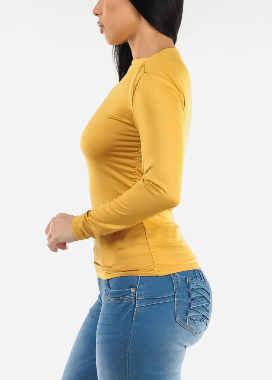 Ruched Long Sleeve Boat Neckline Top Mustard sold by Moda product image thumbnail 3