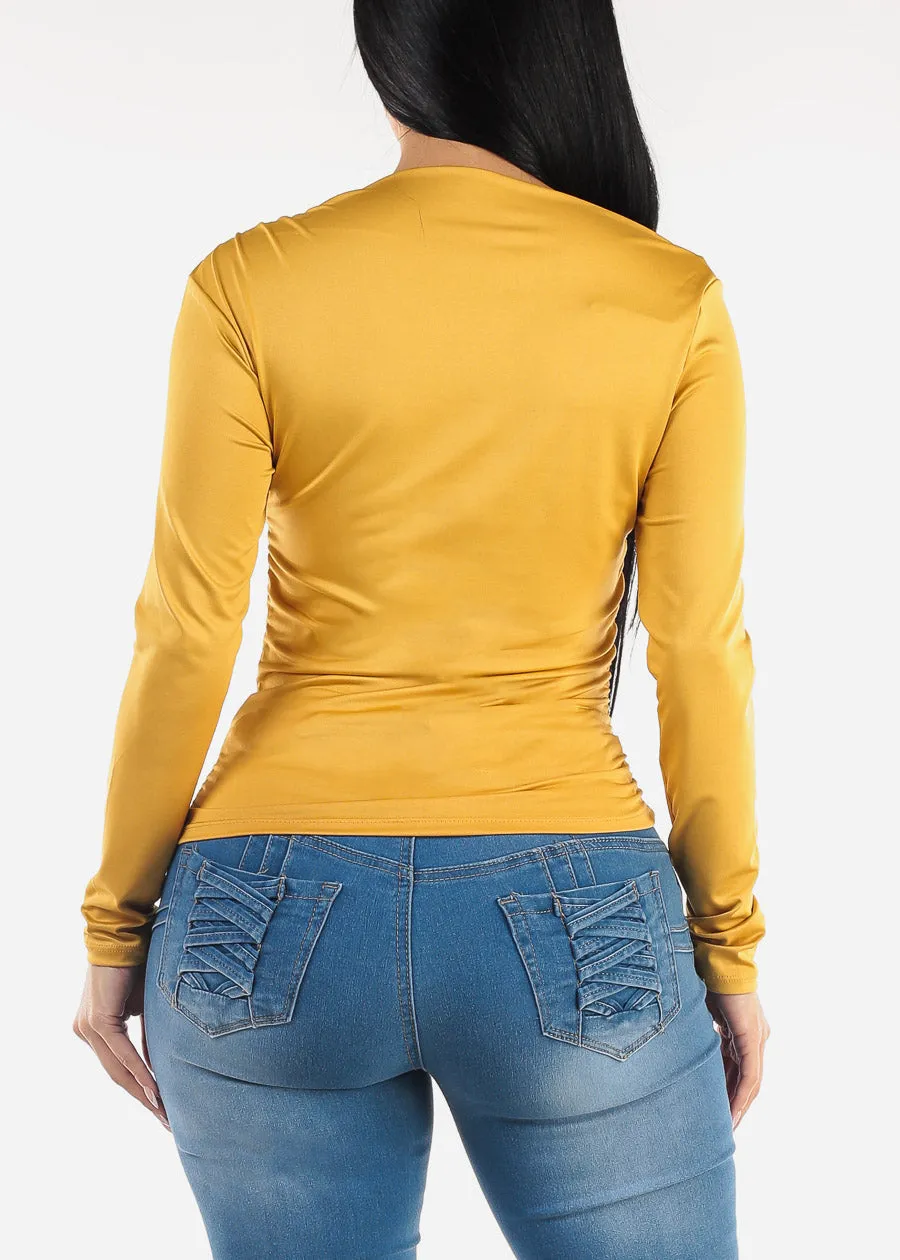 Ruched Long Sleeve Boat Neckline Top Mustard sold by Moda product image thumbnail 4