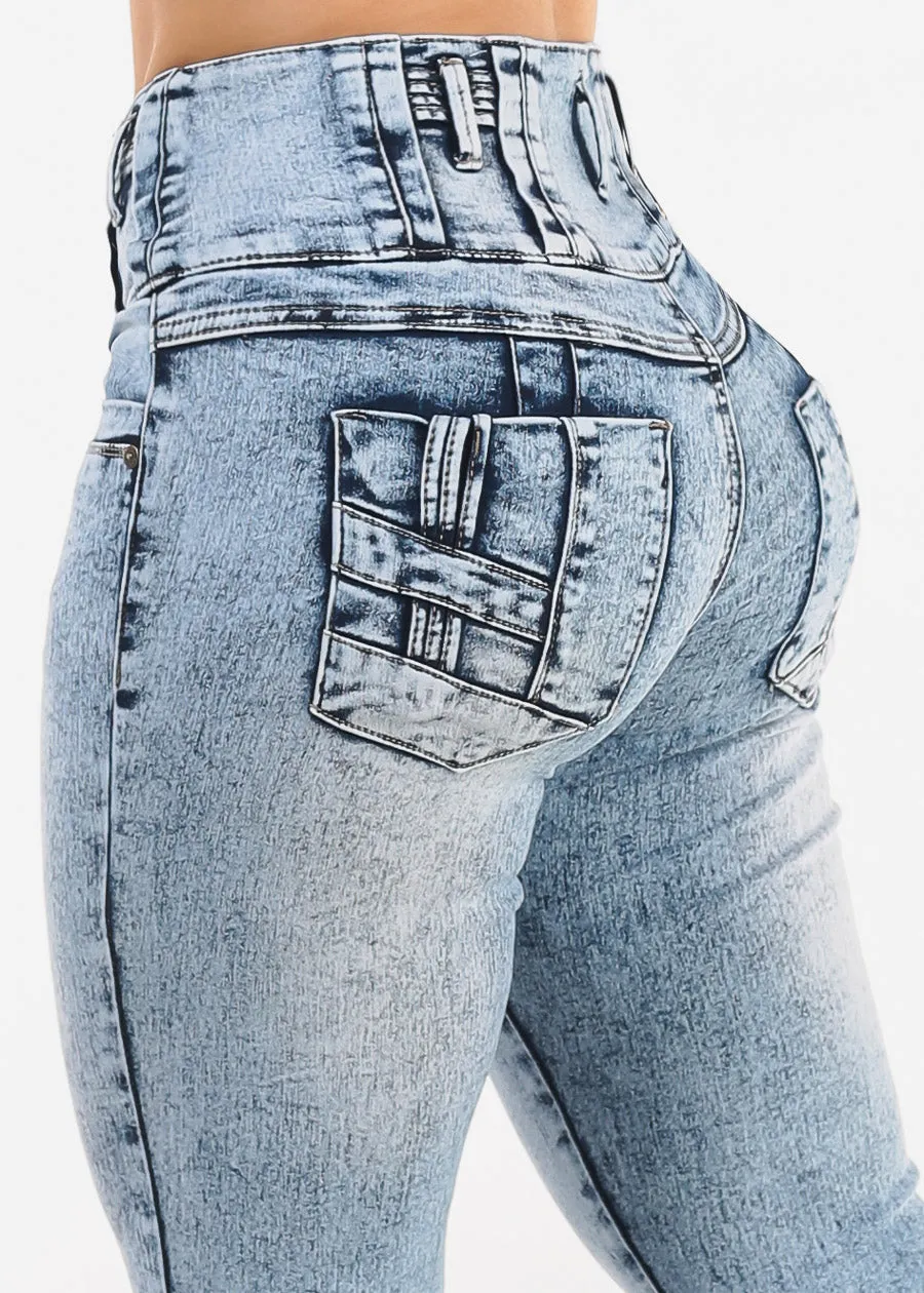 MX JEANS Butt Lift High Waist Acid Wash Skinny Jeans sold by Moda