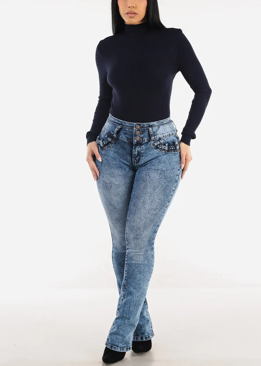 MX JEANS High Waist Butt Lift Acid Wash Bootcut Jeans sold by Moda product image thumbnail 3