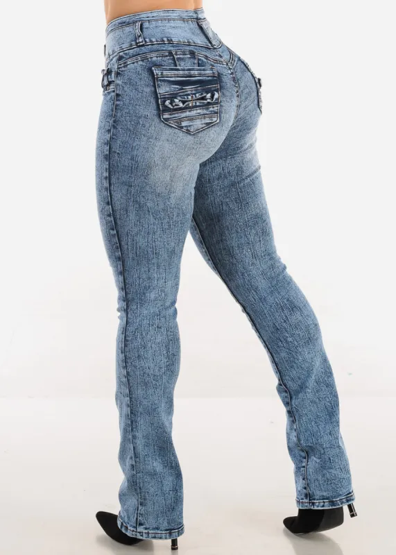MX JEANS High Waist Butt Lift Acid Wash Bootcut Jeans sold by Moda
