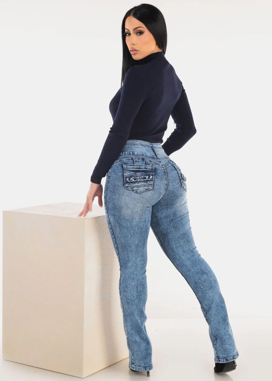 MX JEANS High Waist Butt Lift Acid Wash Bootcut Jeans sold by Moda product image thumbnail 2
