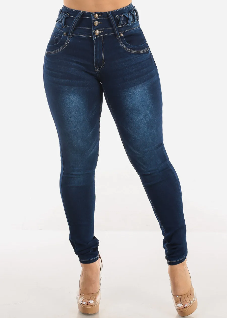 MX JEANS Butt Lift High Waist Dark Skinny Jeans w Lace Up Design sold by Moda product image thumbnail 4