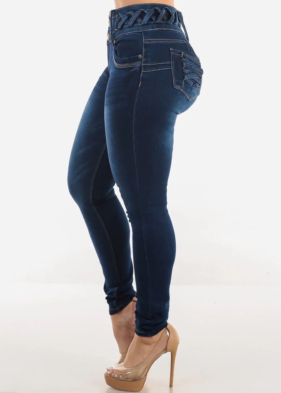 MX JEANS Butt Lift High Waist Dark Skinny Jeans w Lace Up Design sold by Moda product image thumbnail 5