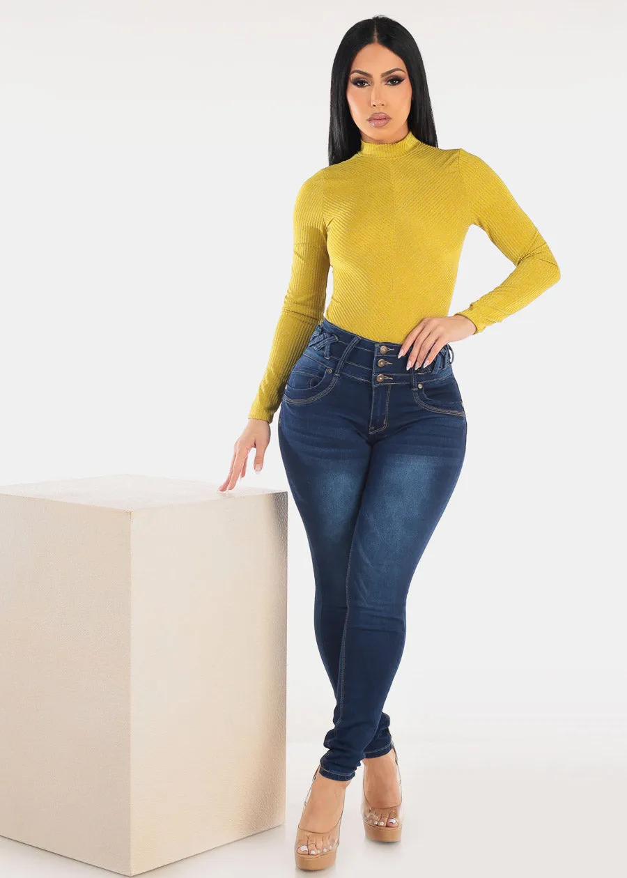 MX JEANS Butt Lift High Waist Dark Skinny Jeans w Lace Up Design sold by Moda product image thumbnail 2