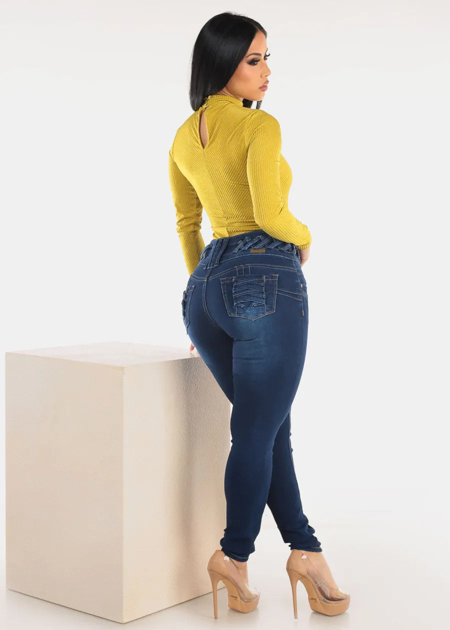 MX JEANS Butt Lift High Waist Dark Skinny Jeans w Lace Up Design sold by Moda product image thumbnail 3