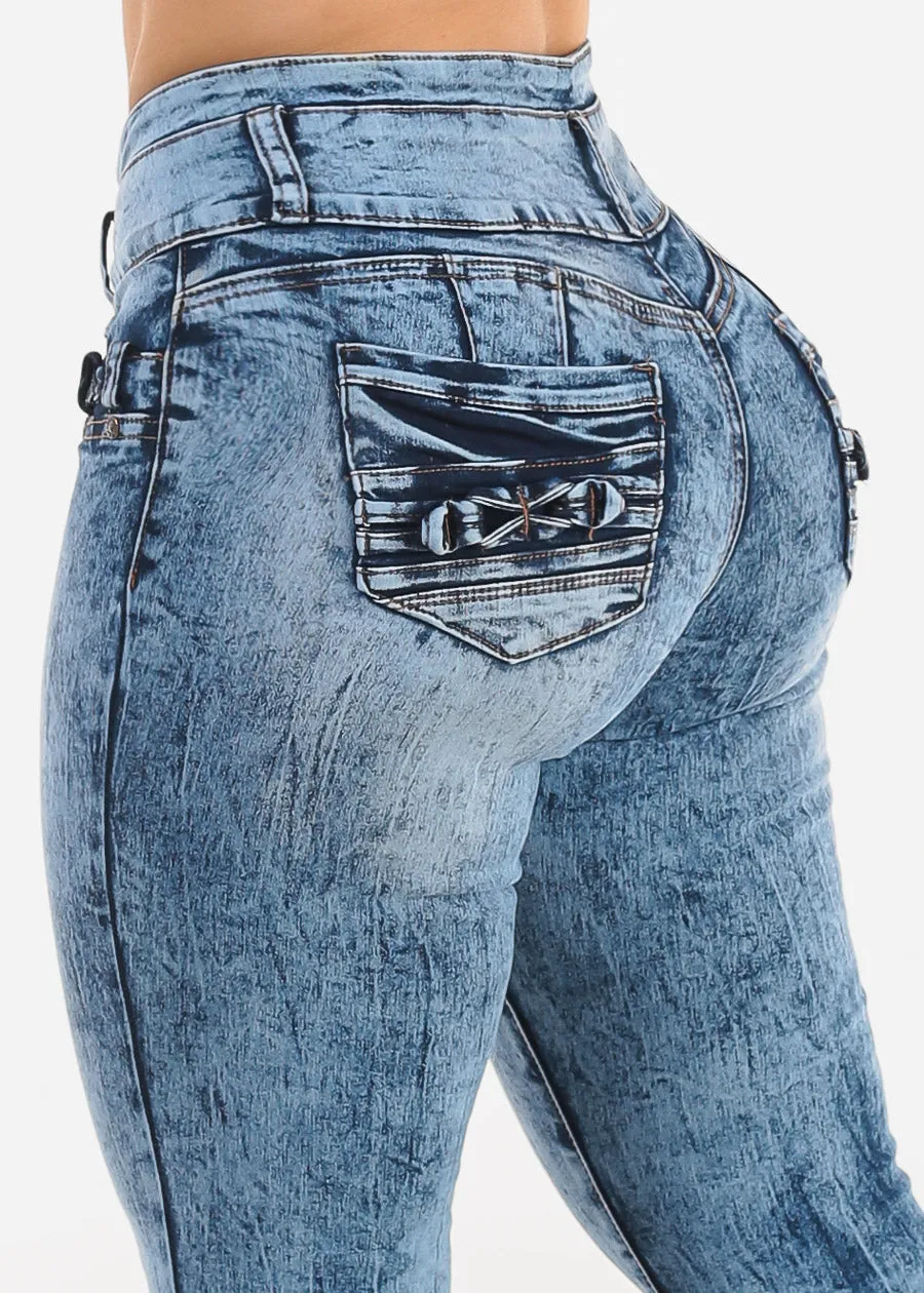 MX JEANS Butt Lift High Waisted Skinny Jeans Acid Wash sold by Moda