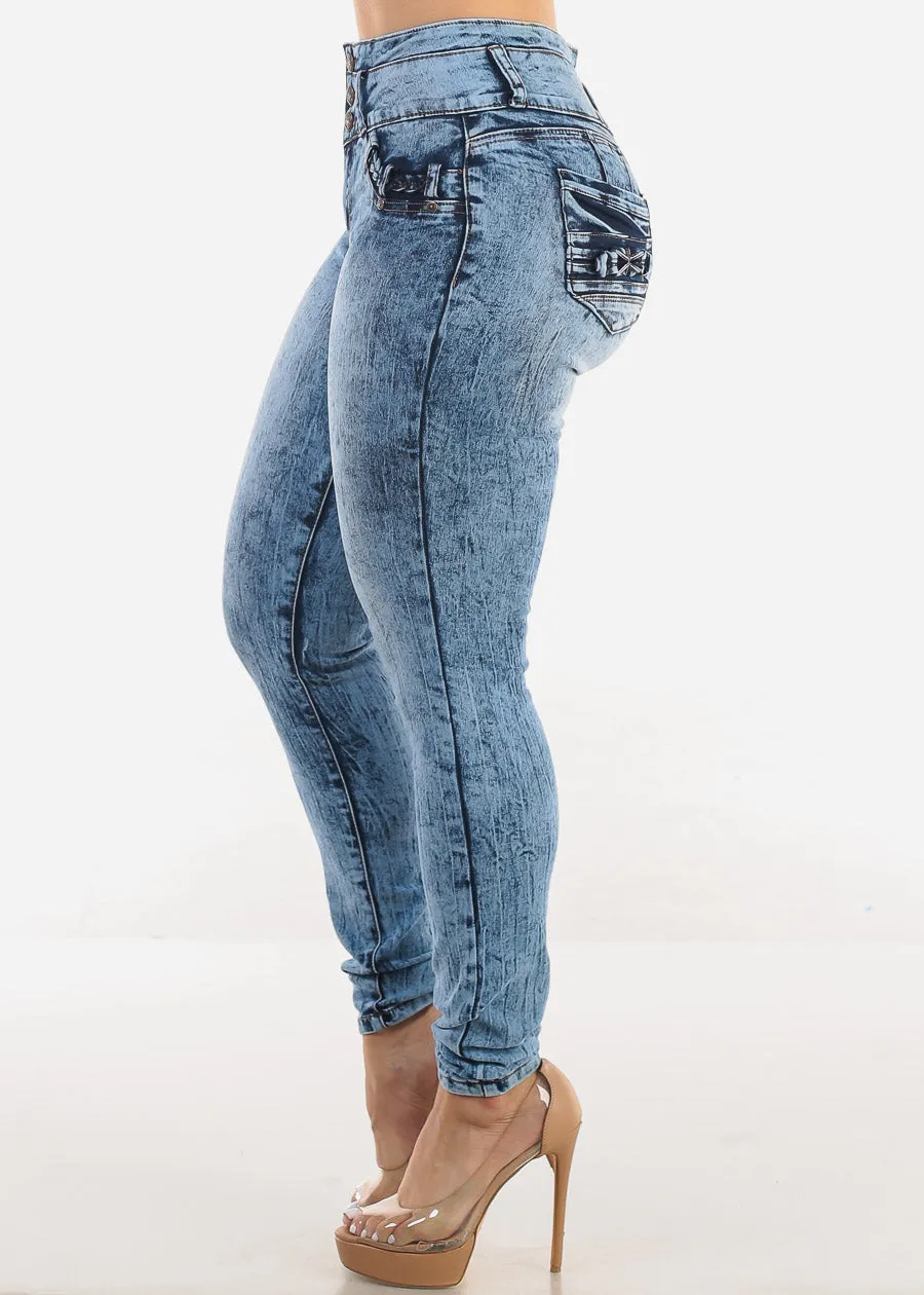 MX JEANS Butt Lift High Waisted Skinny Jeans Acid Wash sold by Moda product image thumbnail 5