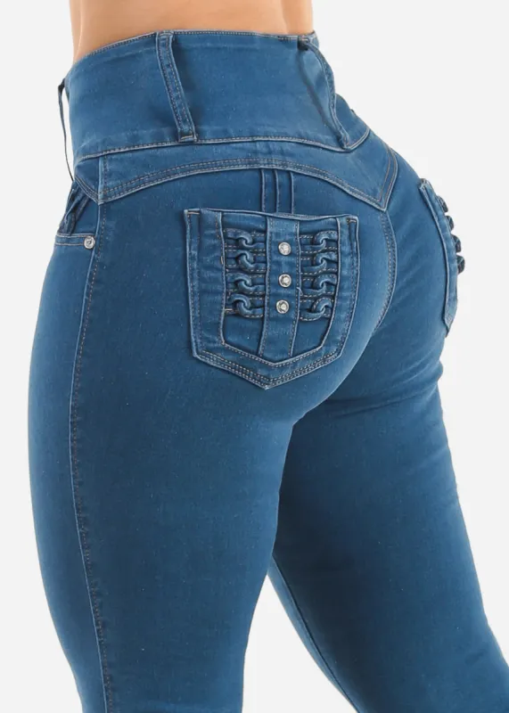 MX JEANS Butt Lift High Waist Skinny Jeans Blue sold by Moda