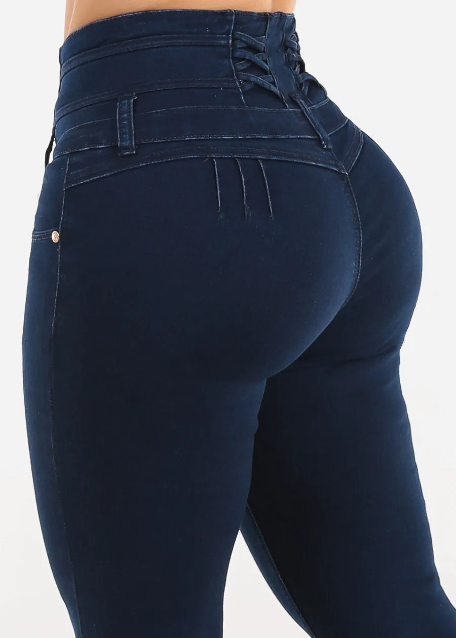 MX JEANS Butt Lift Thick Waist Dark Wash Skinny Jeans sold by Moda