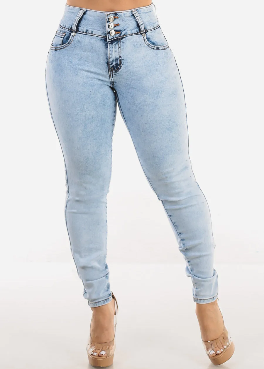 MX JEANS Butt Lift Mid Rise Light Acid Wash Skinny Jeans sold by Moda product image thumbnail 3