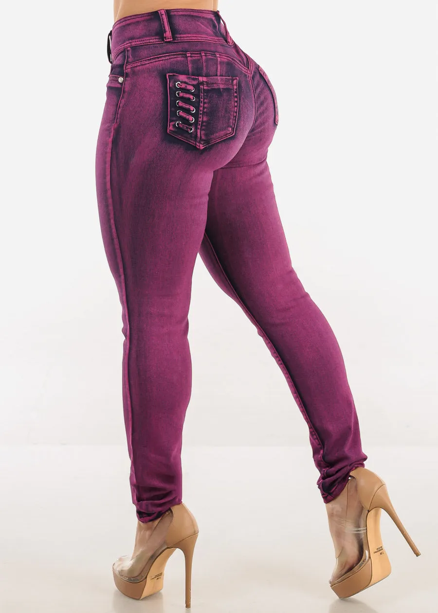 MX JEANS Butt Lift High Waist Acid Wash Skinny Jeans Purple sold by Moda product image thumbnail 5