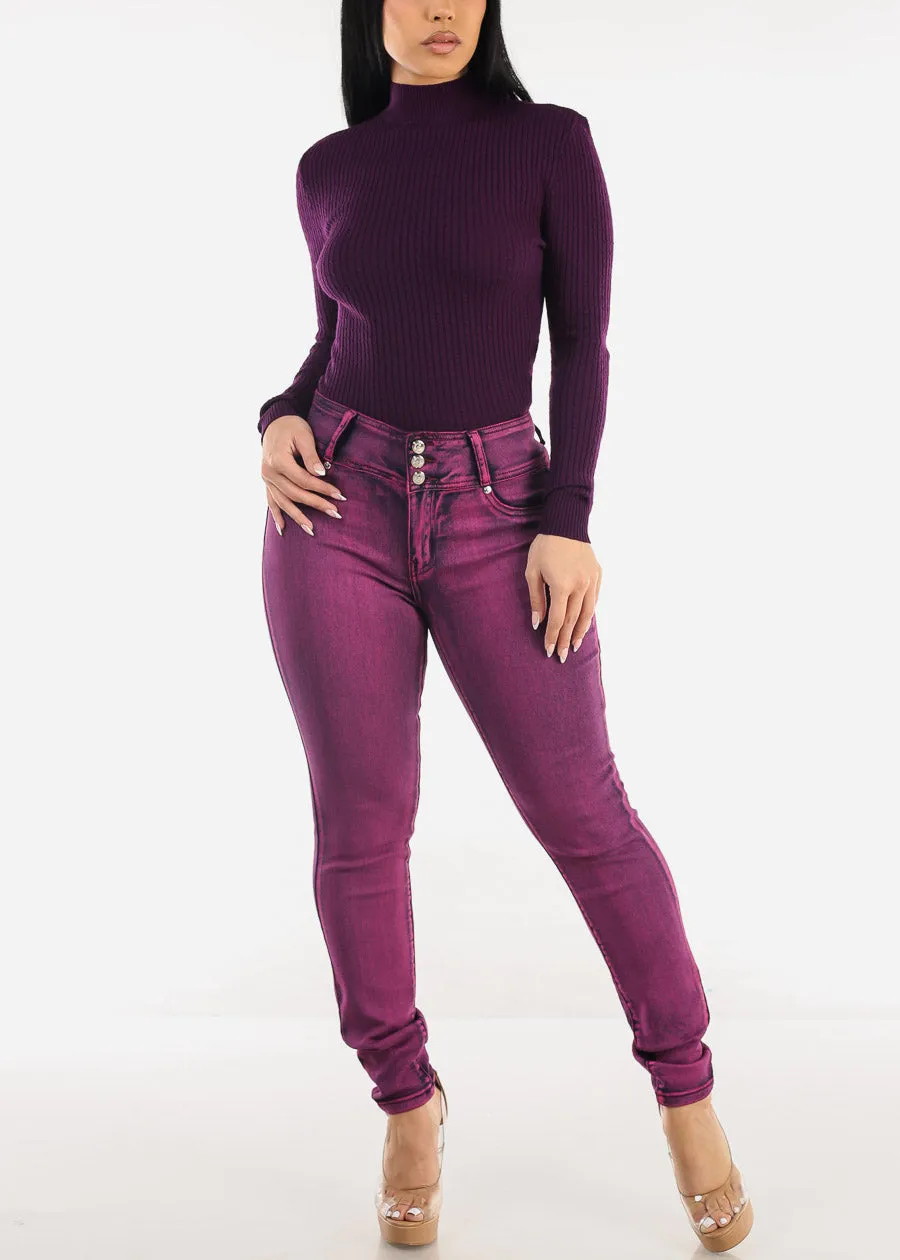 MX JEANS Butt Lift High Waist Acid Wash Skinny Jeans Purple sold by Moda product image thumbnail 2