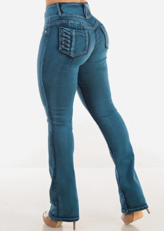 MX JEANS Butt Lift High Waist Bootcut Jeans Blue sold by Moda