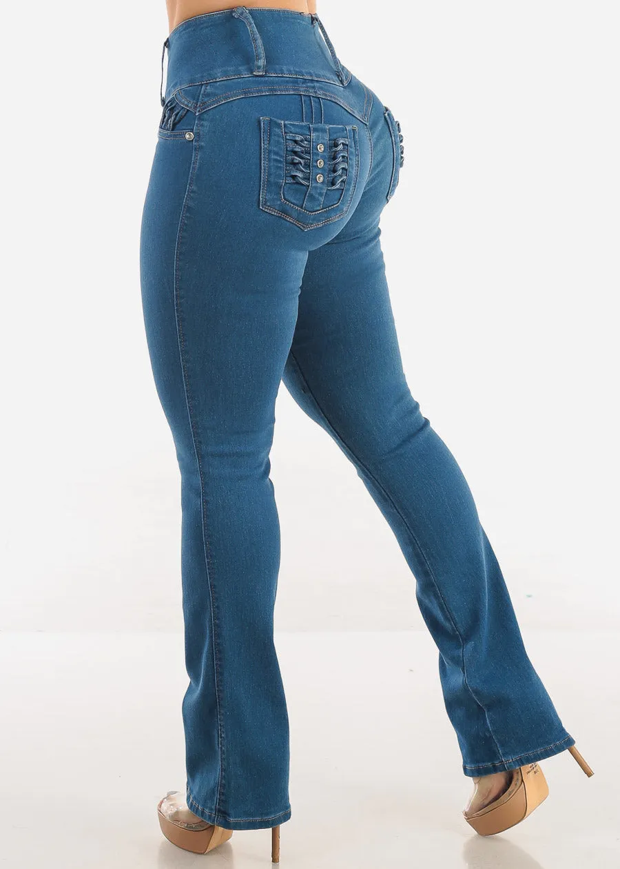MX JEANS Butt Lift High Waist Bootcut Jeans Med Blue sold by Moda
