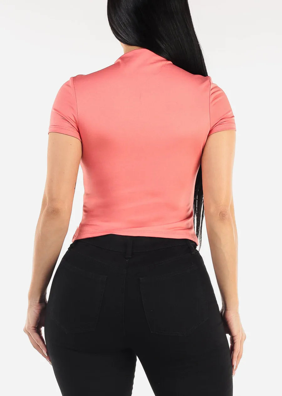 Short Sleeve Mock Neck Top Pink sold by Moda product image thumbnail 4