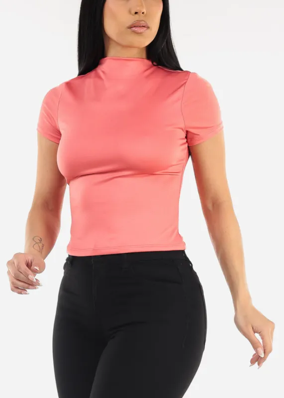 Short Sleeve Mock Neck Top Pink sold by Moda
