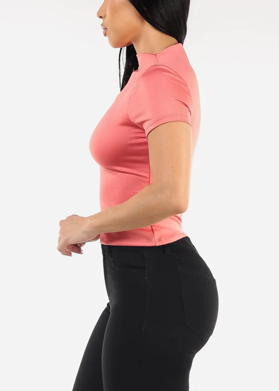 Short Sleeve Mock Neck Top Pink sold by Moda product image thumbnail 3