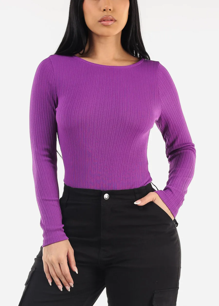 Round Neck Long Sleeve Thong Bodysuit Purple sold by Moda product image thumbnail 5
