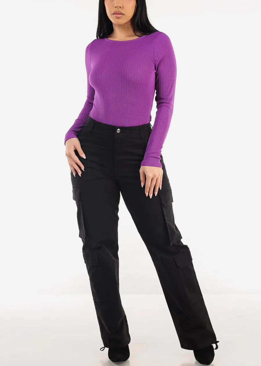 Round Neck Long Sleeve Thong Bodysuit Purple sold by Moda product image thumbnail 2