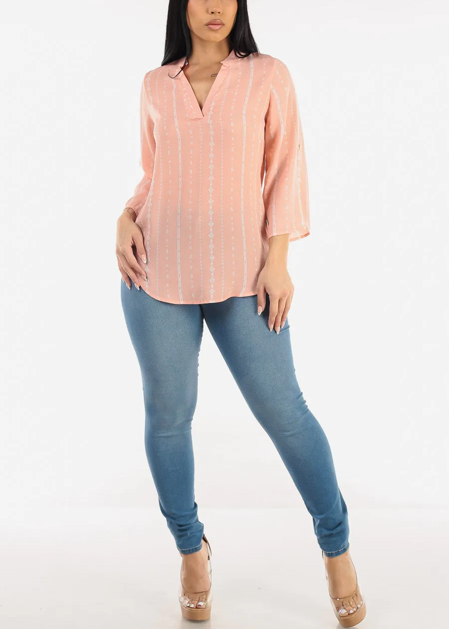 Quarter Sleeve Vneck Printed Blouse Pink sold by Moda product image thumbnail 2