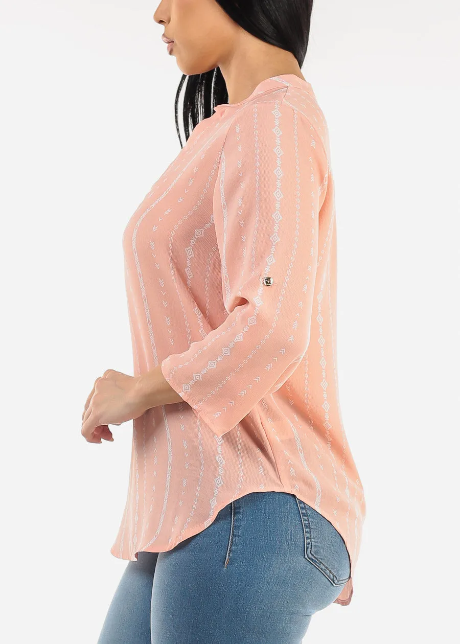 Quarter Sleeve Vneck Printed Blouse Pink sold by Moda product image thumbnail 3