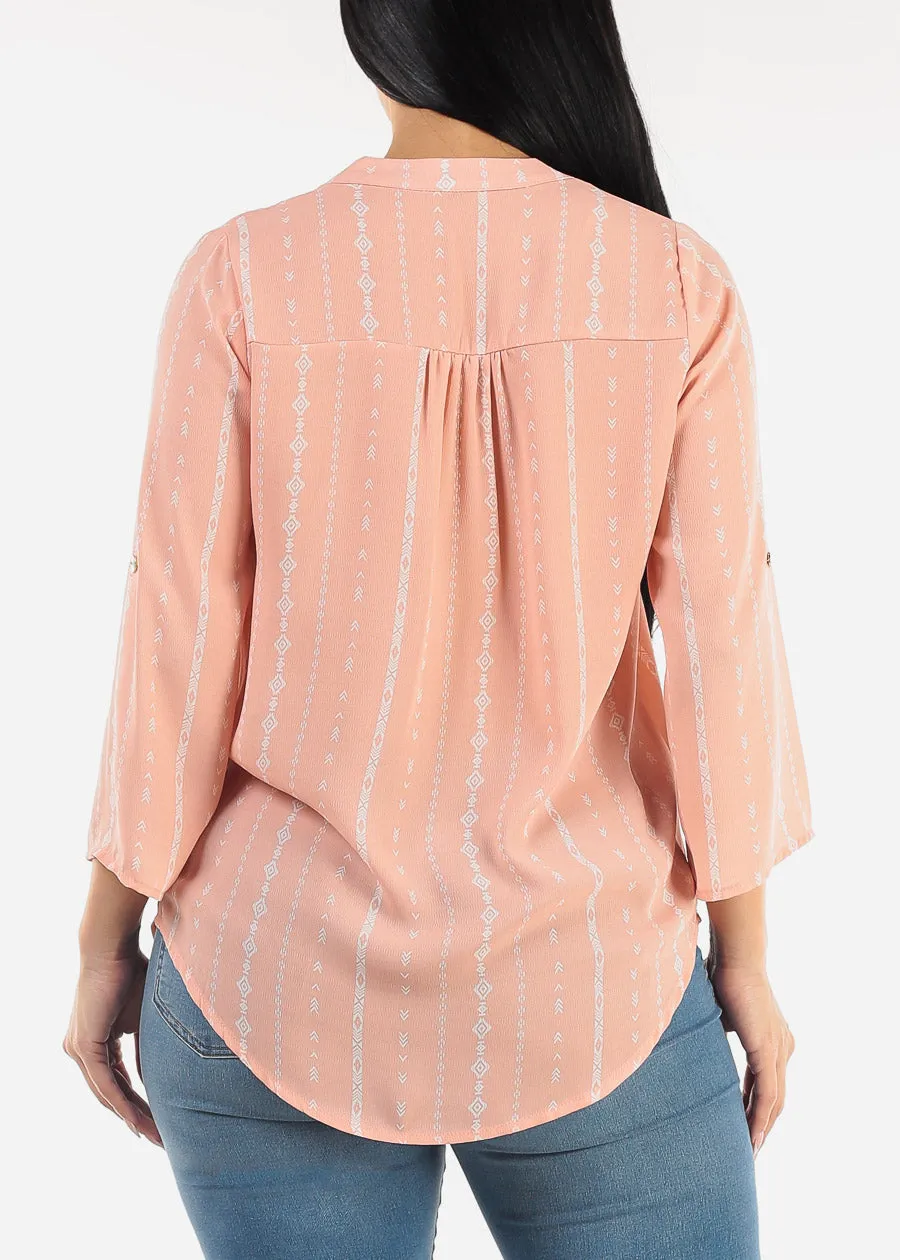Quarter Sleeve Vneck Printed Blouse Pink sold by Moda product image thumbnail 4