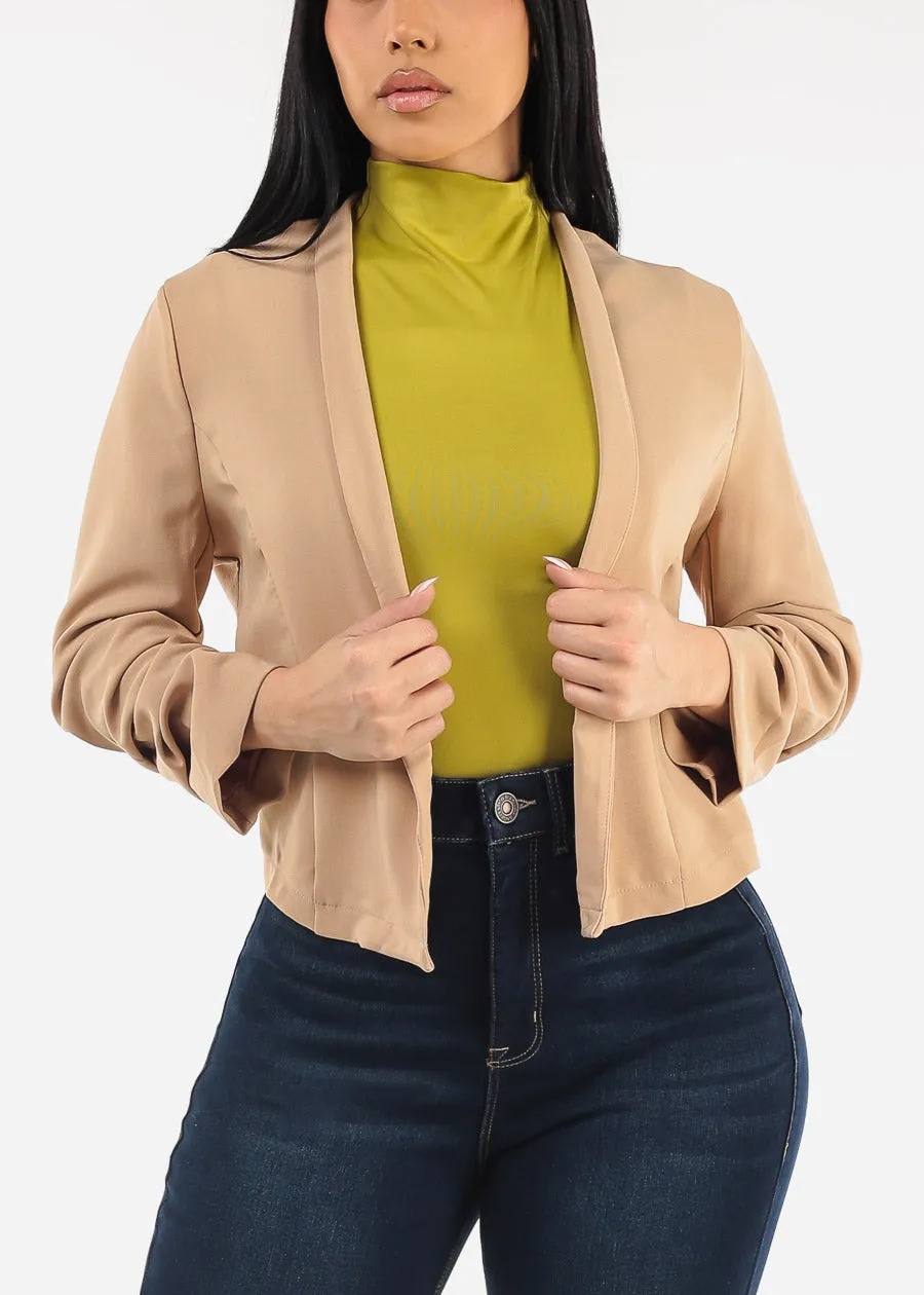 Quarter Sleeve Open Front Blazer Taupe sold by Moda