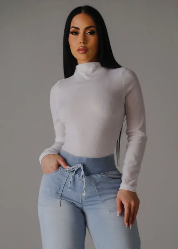 White Long Sleeve Mock Neck Ribbed Sweater Top sold by Moda