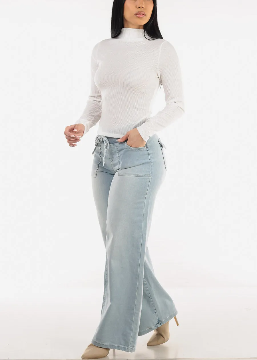 White Long Sleeve Mock Neck Ribbed Sweater Top sold by Moda product image thumbnail 2