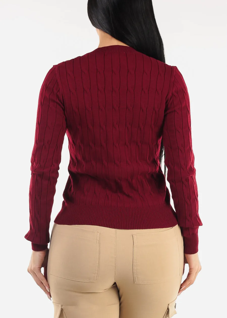 Long Sleeve Crewneck Cable Knit Sweater Burgundy sold by Moda product image thumbnail 4