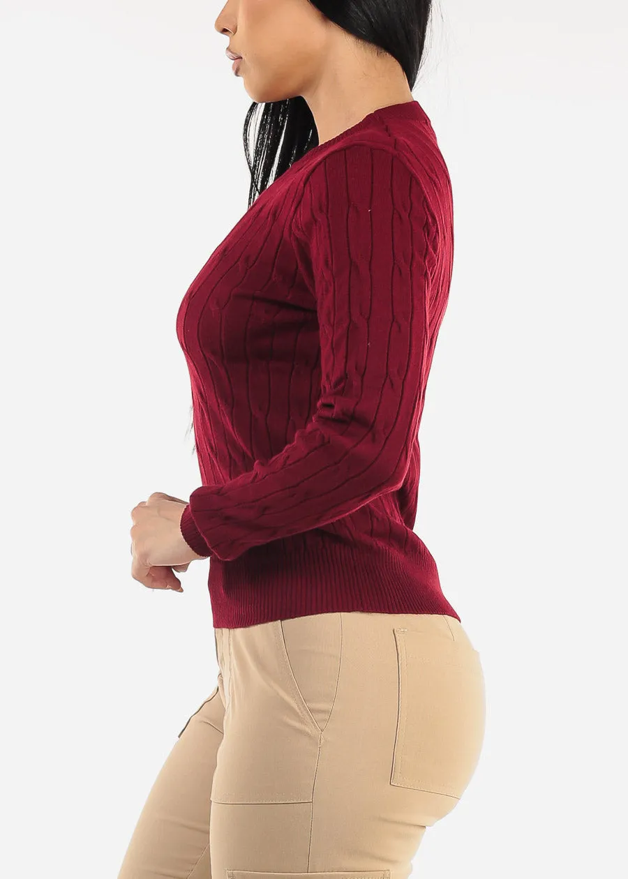 Long Sleeve Crewneck Cable Knit Sweater Burgundy sold by Moda product image thumbnail 3