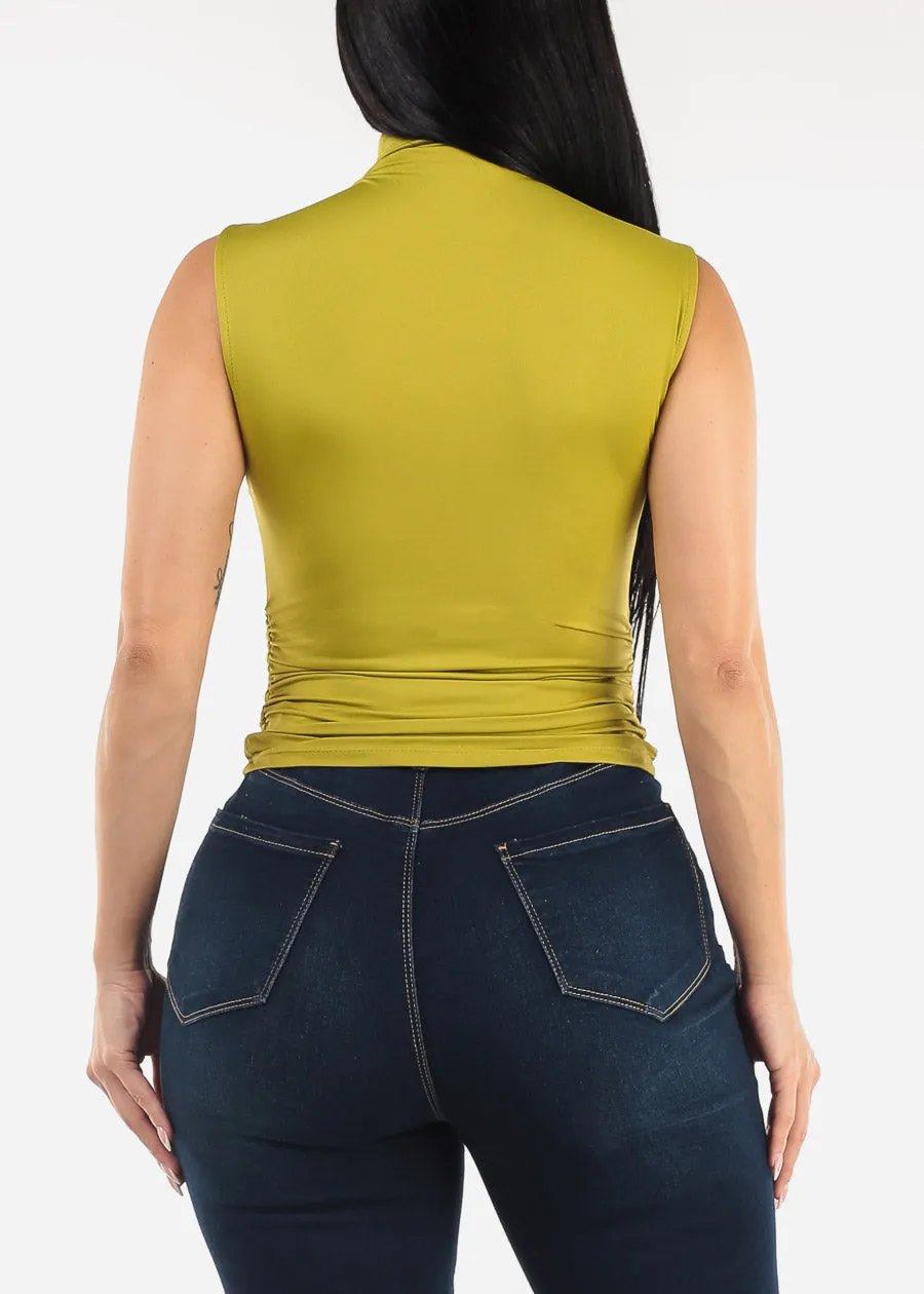 Sleeveless High Neck Blouse Light Green w Ruched Sides sold by Moda product image thumbnail 4
