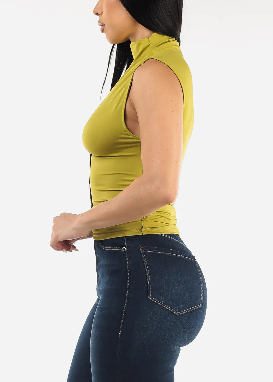 Sleeveless High Neck Blouse Light Green w Ruched Sides sold by Moda product image thumbnail 3