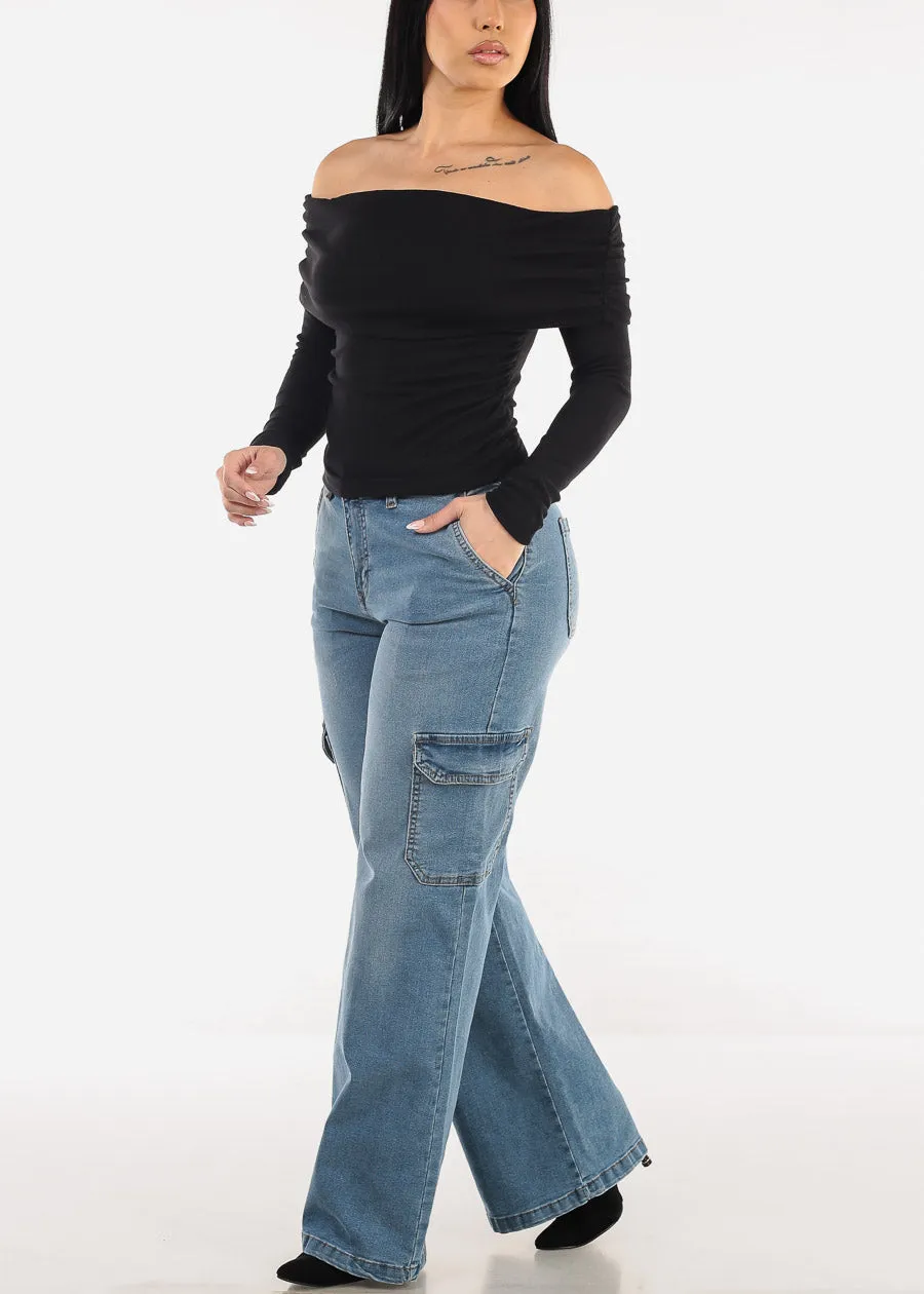 Ruched Off Shoulder Black Top sold by Moda product image thumbnail 2